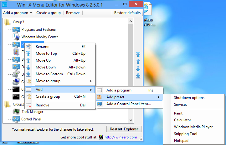 Win+X Menu Editor for Windows 10 and Windows 8